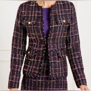 Women's Tweed Plaid Jacket in Black and Purple